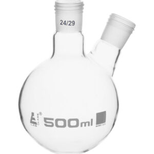 Distillation Flask with 2 Necks, 500ml - 24/29 Joint Size - Round Bottom, Interchangeable Screw Thread Joints - Borosilicate Glass - Eisco Labs