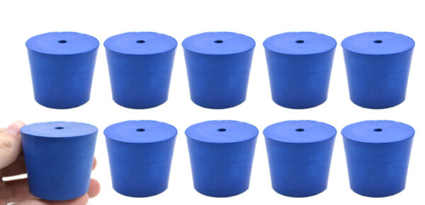 Neoprene Stoppers, 1 Hole - Blue - Size: 40mm Bottom, 49mm Top, 40mm Length - Pack of 10