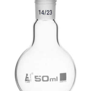 Boiling Flask with 14/23 Joint, 50ml Capacity, Flat Bottom, Interchangeable Screw Thread Joint, Borosilicate Glass - Eisco Labs