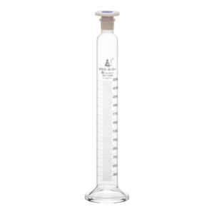 Measuring Cylinder, 250ml - Class B - 24/29 Polypropylene Stopper - Round Base, White Graduations - Borosilicate Glass - Eisco Labs