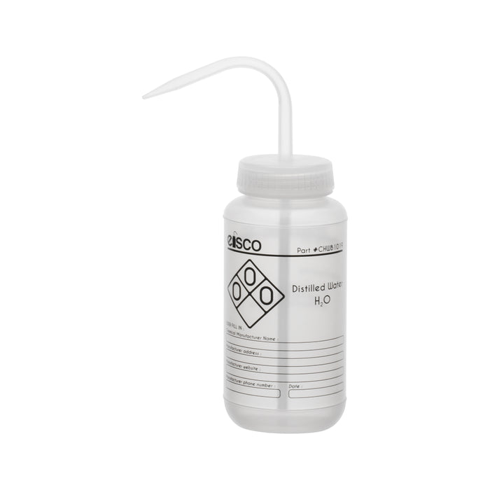 Performance plastic wash bottle, distilled water, 500 mL - labeled
