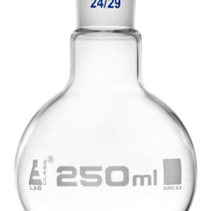 Florence Boiling Flask, 250ml - 24/29 Joint, Interchangeable - Borosilicate Glass - Flat Bottom, Short Neck - Eisco Labs