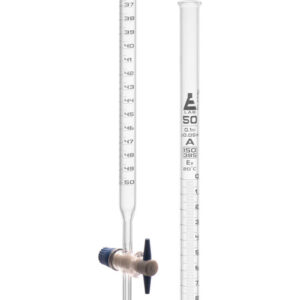 Burette, 50mL - Class A, ±0.05mL Accuracy - Borosilicate Glass - Straight Bore PTFE Stopcock - 0.1mL White Graduations - Eisco Labs