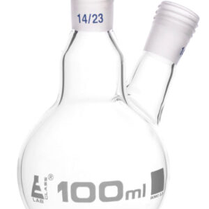 Distillation Flask with 2 Necks, 100ml Capacity, 14/23 Joint Size, Interchangeable Screw Thread Joints, Borosilicate Glass - Eisco Labs