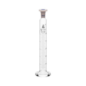 Measuring Cylinder, 50ml - Class A - 14/23 Polypropylene Stopper - Round Base, White Graduations - Borosilicate Glass - Eisco Labs