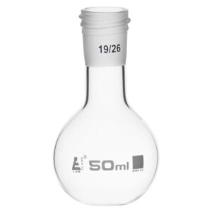 Boiling Flask with 19/26 Joint, 50ml Capacity, Flat Bottom, Interchangeable Screw Thread Joint, Borosilicate Glass - Eisco Labs