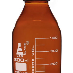 Reagent Bottle, 500ml - Amber Colored Glass - Orange Screw Cap - Borosilicate 3.3 Glass