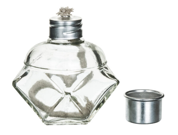Alcohol Lamp, 120mL - Glass with Metal Cap and Fiber Wick - Polyhedral - Eisco Labs