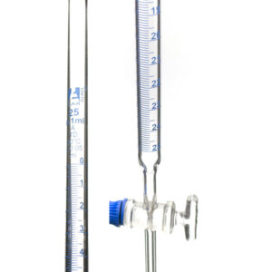 Class A 25mL Borosilicate Burette - 0.1mL Graduations - 0.05mL Tolerance - Glass Key (Smooth) Stopcock - 22.5" Tall