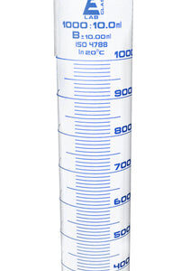 Measuring Cylinder, 1000ml - Class B - 29/32 Polypropylene Stopper - Hexagonal Base, Blue Graduations - Borosilicate Glass - Eisco Labs
