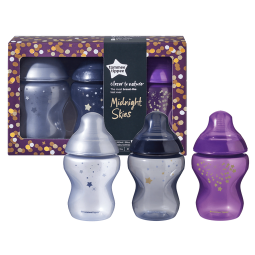 Tommee Tippee Closer to Nature Midnight Skies Baby Bottle, 260 ml, Pack of 3