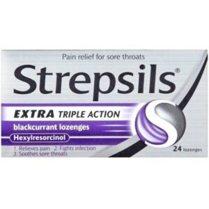 Strepsils Extra Triple Action Blackcurrant Lozenges, 24 Lozenges