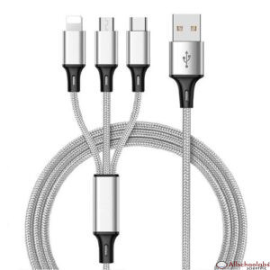 3 In 1 USB  Able For Huawei For IPhone 12 11 Pro Max Fast  Harge  Able-silver-1.2m