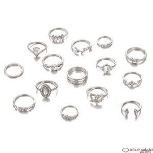15Pcs/Set Women Punk Vintage Knuckle Rings Tribal Ethnic Hippie Stone Joint Rings Jewelry Set Gift Retro