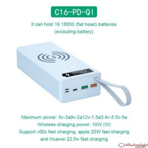 16*18650 Battery Storage Box PD QC3.0 USB 10W Fast Wireless Charging Power Welding Free Bank Case 18650 Battery Holder Box-Quick Wireless