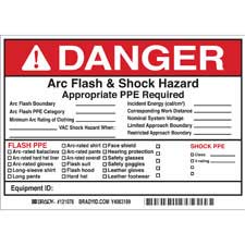 DANGER Arc Flash Boundary Arc Flash PPE Category Minimum Arc Rating Of Clothing VAC Shock Labels| Buy online