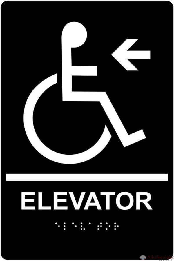 ComplianceSigns.com Accessible Elevator Left Sign, ADA-Compliant Braille and Raised Letters, 9x6 in. Black Acrylic Plastic with Mounting Strips