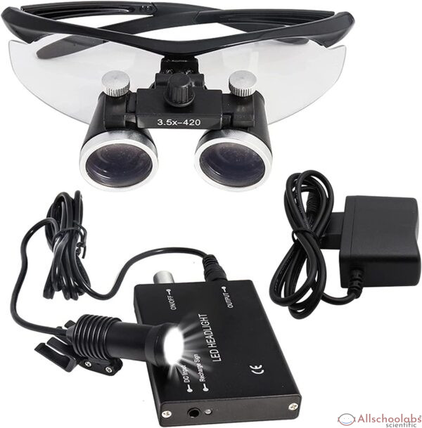 Magnifier with Light, 2.5X / 3.5X Binocular Loupes Surgical Loupes, Medical Binocular Loupe, 420mm Working Distance Optical Glass, with LED Head Light Lamp, to Choose (Blue 3.5X) (Black 3.5X)