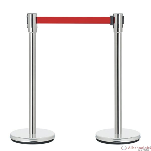 DuraSteel Crowd Control Stanchion Belt Barriers - Stainless Steel Stanchions with 6.5 Feet Red Retractable Belts - Heavy Duty Safety Barrier Stands & Line Dividers - 2 Set/Pack