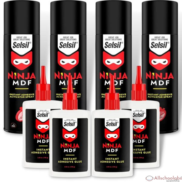 SELSIL Cyanoacrylate Ca Glue (4 x 3.50 oz) with Activator (4 x 13.50 fl oz) Professional Fast Clear Adhesive Super Glue & Adhesive Accelerators for Woodworking, Woodturning & Carpentry (4 Pack)