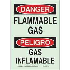 Brady BradyGlo Bilingual DANGER Flammable Gas Sign/ Buy online