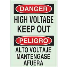 Brady BradyGlo Bilingual DANGER High Voltage Keep Out Sign/ Buy online