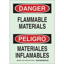 Brady BradyGlo Bilingual DANGER Flammable Materials Sign/ Buy online