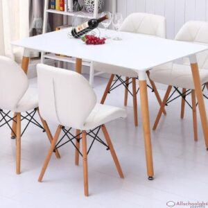 Modern Portable Dining Table With + 4 Leg Wooden Chairs White
