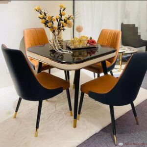 Modern Portable Dining Table With + 4 Leg Wooden Chairs