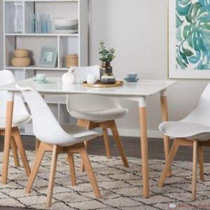 Modern Portable Dining Table With 4 Leg Wooden Chairs White
