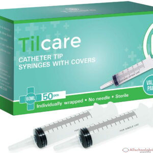60ml Catheter Tip Syringe with Covers 50 Pack by Tilcare - Sterile Plastic Medicine Food Droppers for Children, Pets or Adults ? Latex-Free Oral Medication Dispenser - Large Feeding Tube Syringes