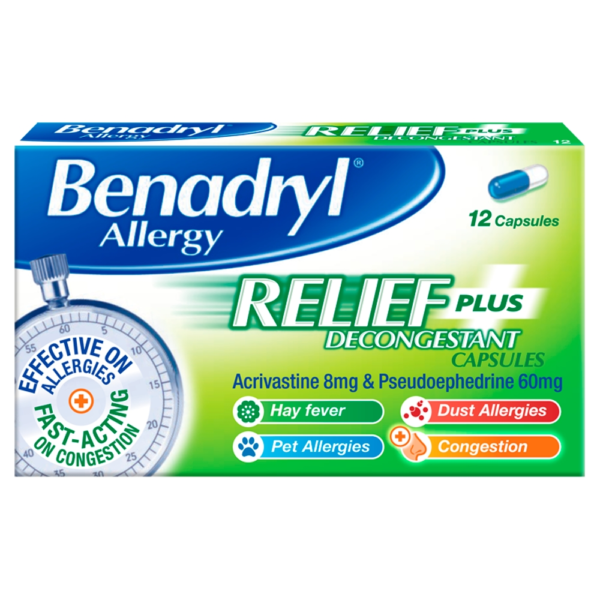 Benadryl Allergy Relief Plus Capsules X 12 - request current price on allschoolabs.com