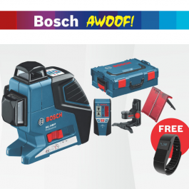 Bosch GLL 3-80 P Professional Line Laser + BM1 Wall Mount + LR2 Receiver + L-Boxx + Free Digital Wristwatch | Buy online