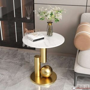 Gold ball side stool with marble top