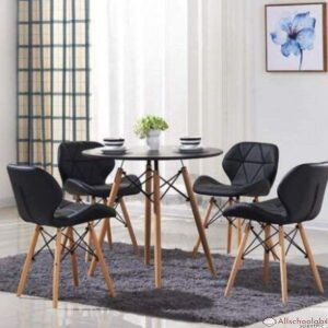 Modern Portable Dining Table With black 4 Leg Wooden Chairs