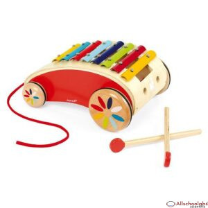 Janod Tatoo Xylo Roller – Musical Rolling Wooden Xylophone Pull-Along Toy