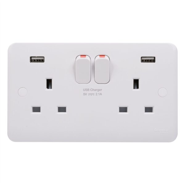 13A 250V 2 GANG WITH USB SOCKET