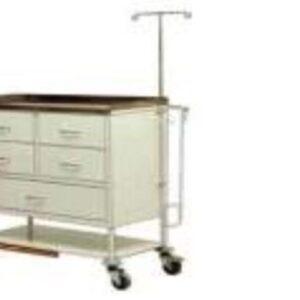 Emergency Trolley (5 drawers, lockable, s/s top, O2 cylinder cage & drip rod on castors)