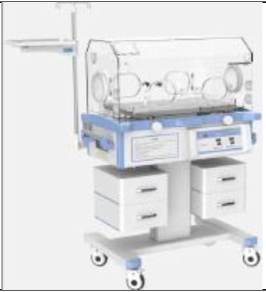 Infant incubator (temperature deviation adjusts automatically; RS232 Humidity is adjustable continuously; Oxygen inlet Control modes: Air mode and skin mode)
