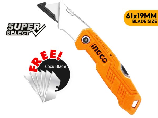 Ingco HUK6236 Folding Cutter Knife [+6 Blades] (SS)
