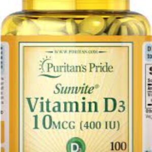 Puritan's Pride Sunvite Vitamin D3 10MCG (400IU) 100 Tablets