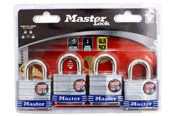 MasterLock 3008D Laminated Steel Padlock 4pcs (Key Alike)