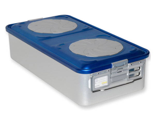 B.S. CONTAINER WITH VALVE large h 150 mm - blue - perforated (SHIPPED FROM ABROAD)