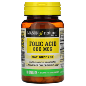 Mason Natural Folic Acid 800mcg, 100 Tablets
