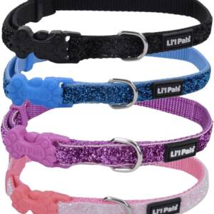 Li’l Pals® Adjustable Dog Collar with Glitter Overlay, Black Sparkles, Small – 3/8″ x 8″-12″