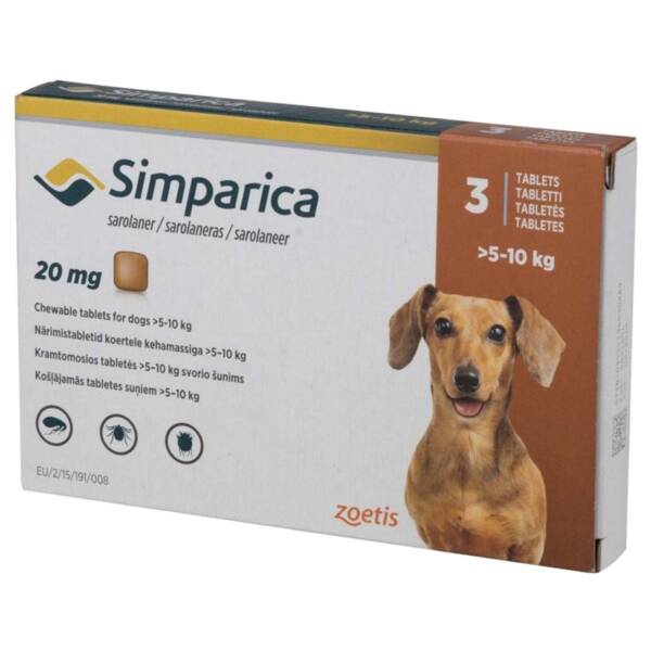Simparica 20mg Chewable Tablets for Ticks & Fleas in Dogs 5Kg – 10Kg