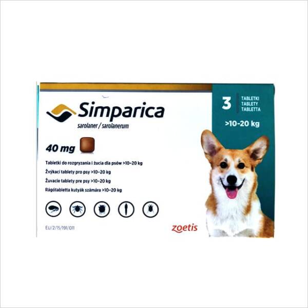 Simparica 40mg Chewable Tablets For Dogs >10-20 kg (22-44 lbs)