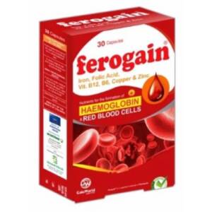 Ferogain Capsules With Iron, Folic Acid, Vit. B12, B6, Copper & Zinc