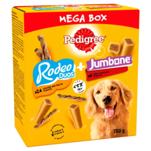 Pedigree Rodeo Duos & Jumbone Medium Dog Treats Mega Box 28 Chews