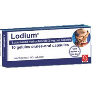 Lodium Loperamide Hydrochloride 2mg per Capsule, 1 x 10